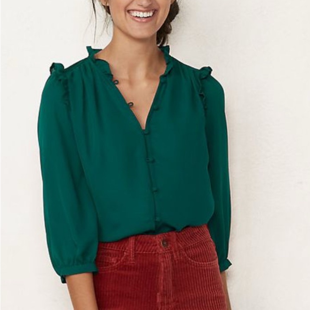 Women's LC Lauren Conrad Button-Front Ruffle Blouse XL